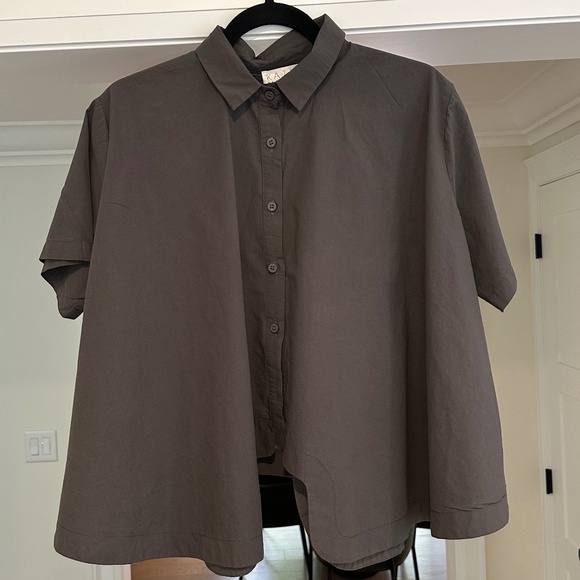 Women's Short Sleeve Blouse - Dark Gray - Picture 1 of 7